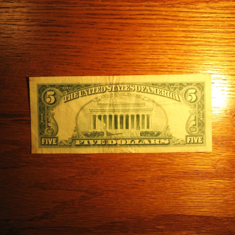 1963 5 DOLLAR FEDERAL RESERVE NOTE WITH RED SEAL - Picture 2 of 2